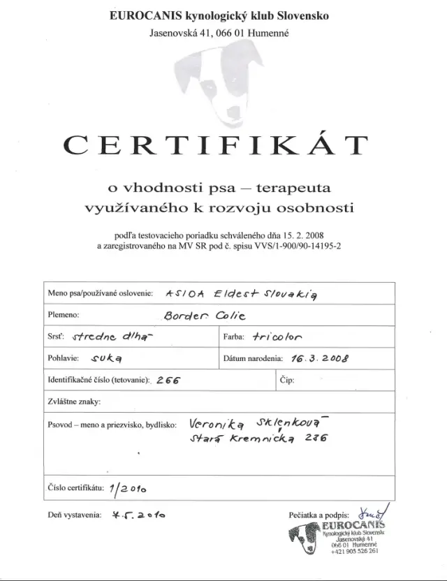 Certifikácie canisterapie